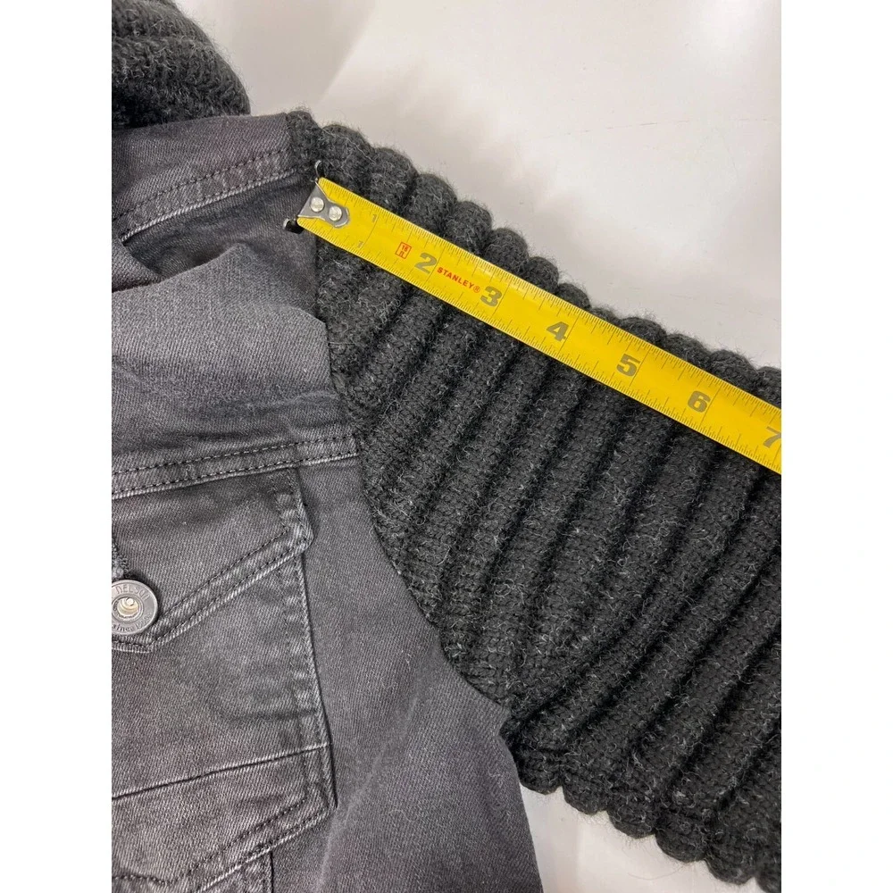 NWT Leif Nelson Black Knitted Sleeves‎ Hooded Denim Jacket Mens SZ Large LN5240